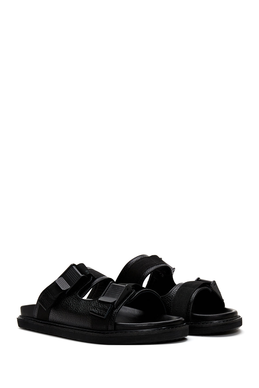 Men's Black Leather Slippers