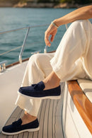 Erkek Lacivert Püsküllü Süet Deri Casual Loafer | Derimod