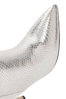 Women's Grey Thin Heel Metallic Leather Boots | Derimod