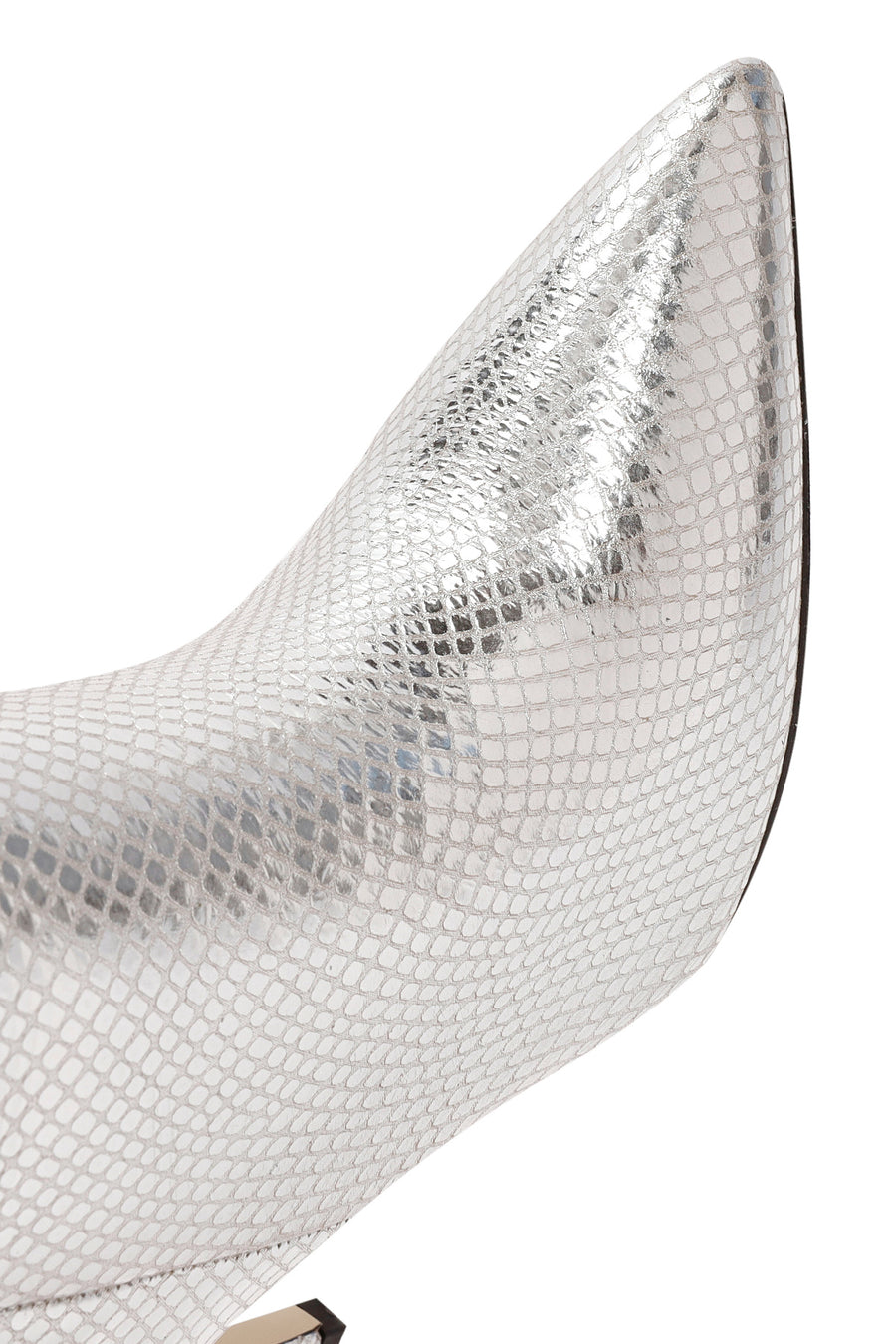 Women's Grey Thin Heel Metallic Leather Boots