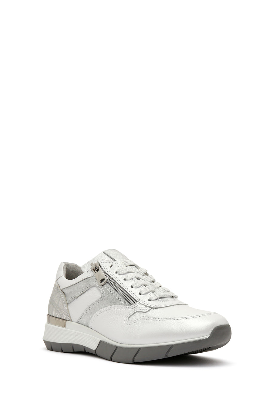 Women's White Lace-Up Side Zipper Leather Sneaker