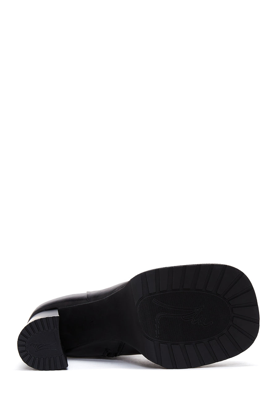 Women's Black Leather Zippered Platform Heeled Boots