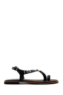 Woman Black Embellished Toe-Post Sandals | Derimod