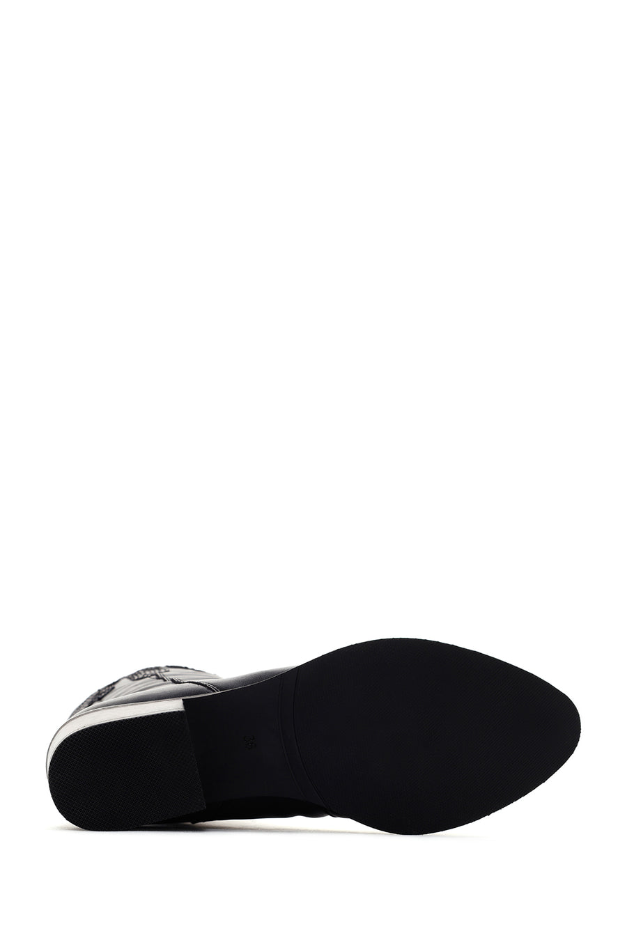 Women's Black Leather Heeled Cowboy Boots