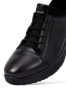 Erkek Siyah Bağcıklı Deri Casual Sneaker | Derimod