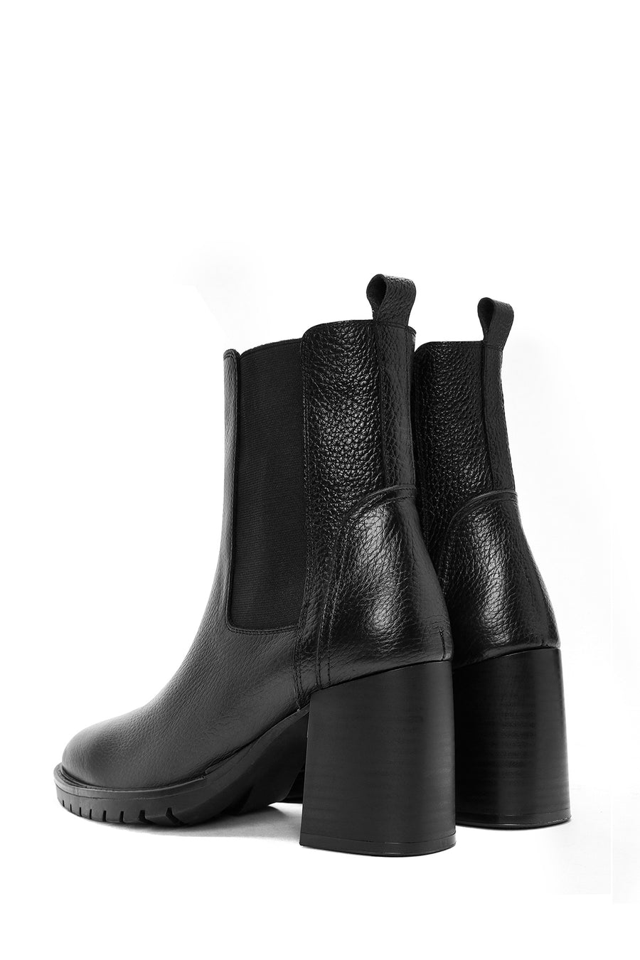 Women's Black Thick Heeled Leather Chelsea Boots