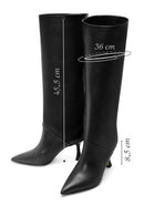 Women's Black Leather Heeled Boots | Derimod