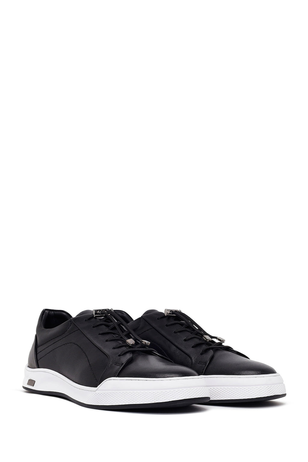 Erkek Siyah Bağcıklı Deri Sneaker