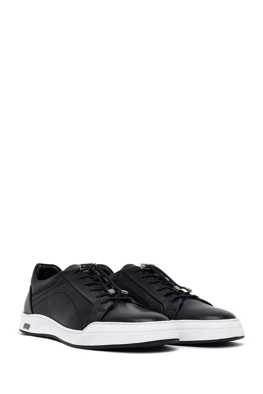Erkek Siyah Bağcıklı Deri Sneaker