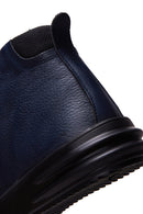 Men's Navy Blue Leather High Top Sneaker | Derimod