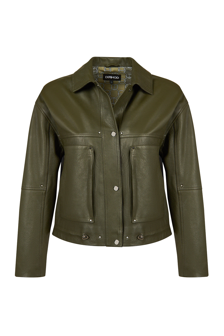 Madlen Kadın Yeşil Oversize Deri Ceket