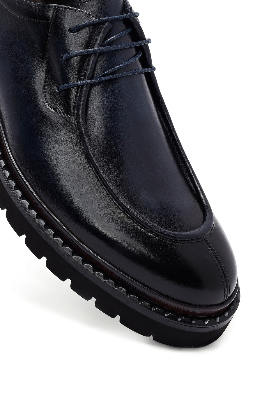 Male Navy Lace-up Thick-Soled Leather Casual Shoes