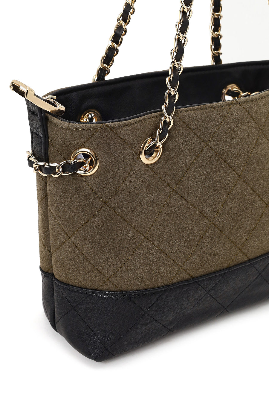 Woman Green Chain-Strap Suede Shoulder Bag