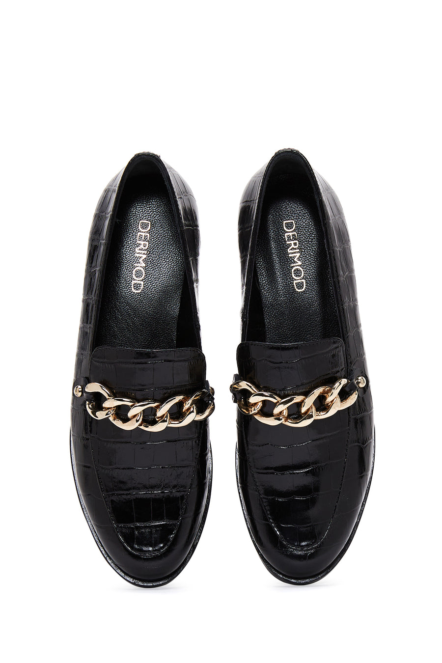 Kadın Siyah Deri Tokalı Kroko Klasik Loafer