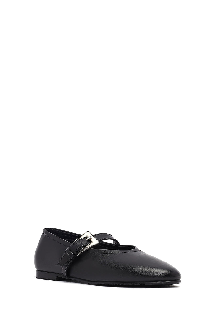 Women's Black Buckled Leather Ballet Flat