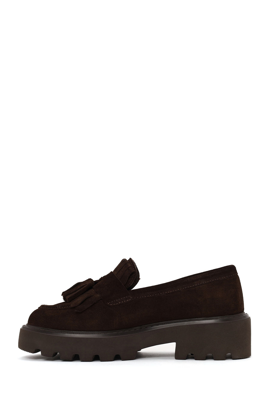 Woman Brown Thick-Soled Tassel Suede Loafer