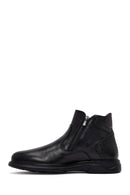 Male Black Double Zip Closure Leather Boots | Derimod