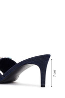 Women's Blue Thin-Heeled Satin Slippers with Rhinestones | Derimod