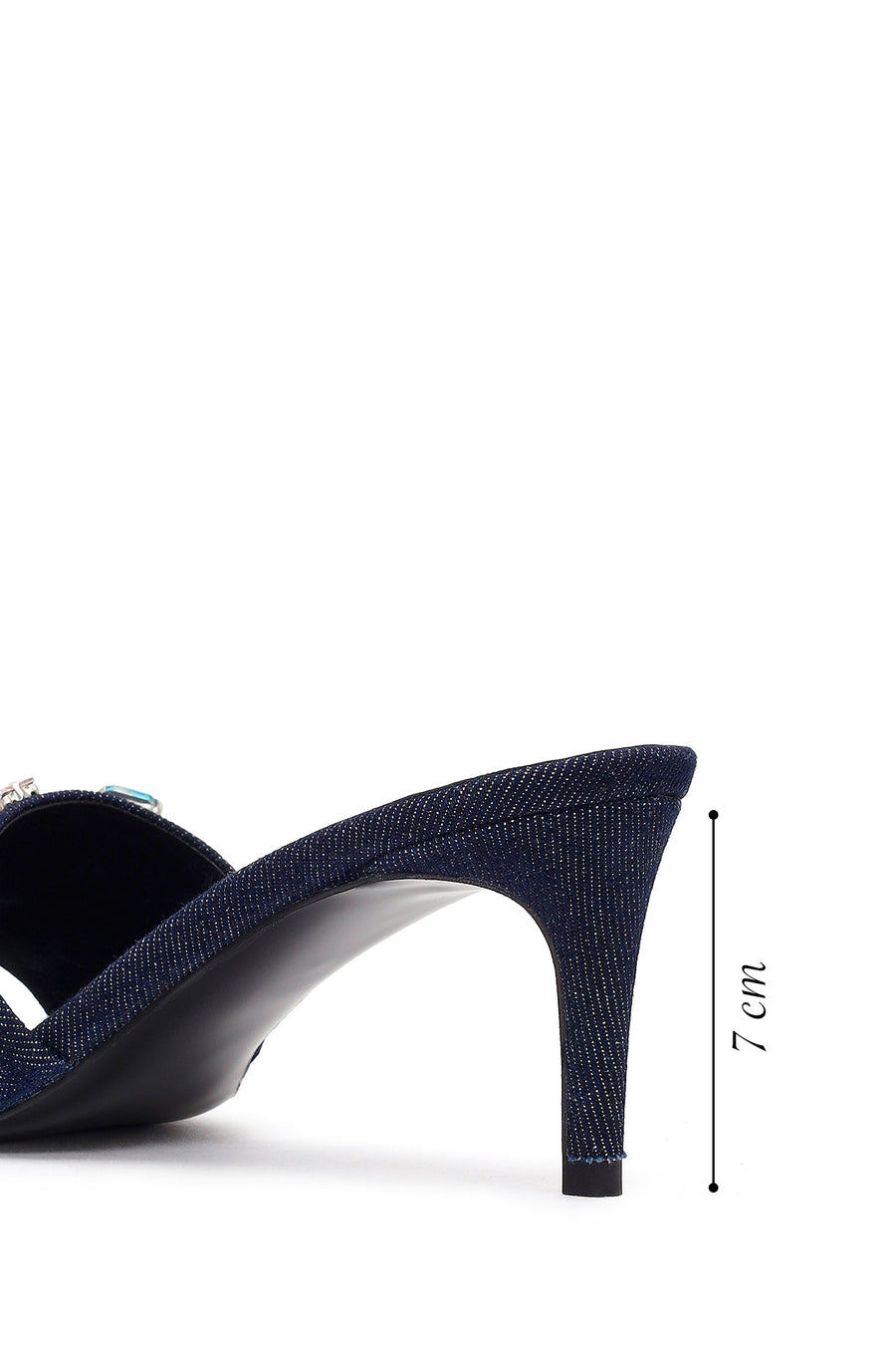 Women's Blue Thin-Heeled Satin Slippers with Rhinestones