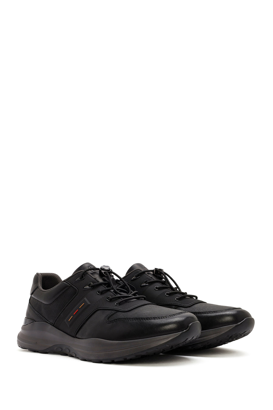 Erkek Siyah Bağcıklı Deri Sneaker