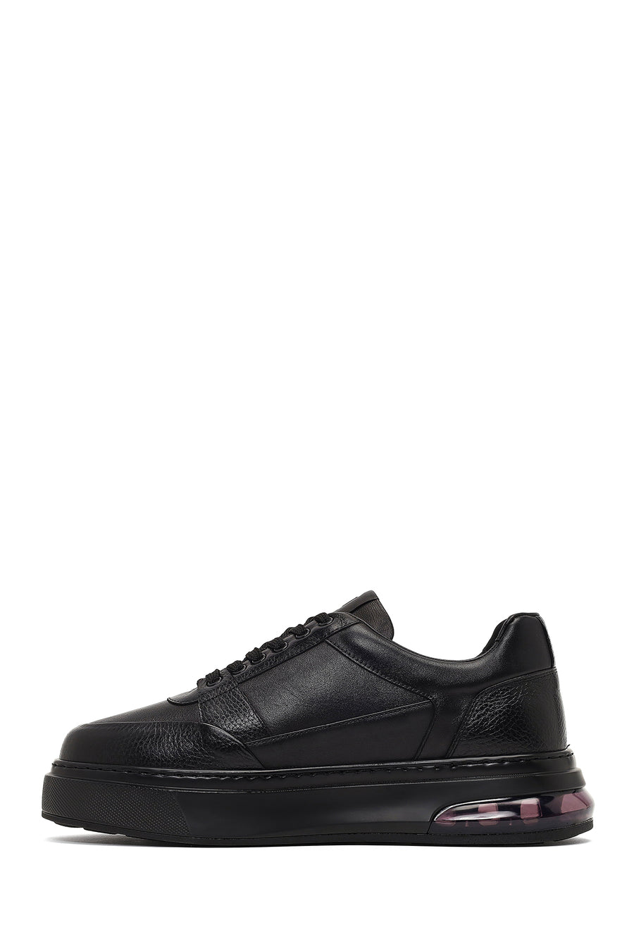 Erkek Siyah Bağcıklı Kalın Tabanlı Deri Sneaker