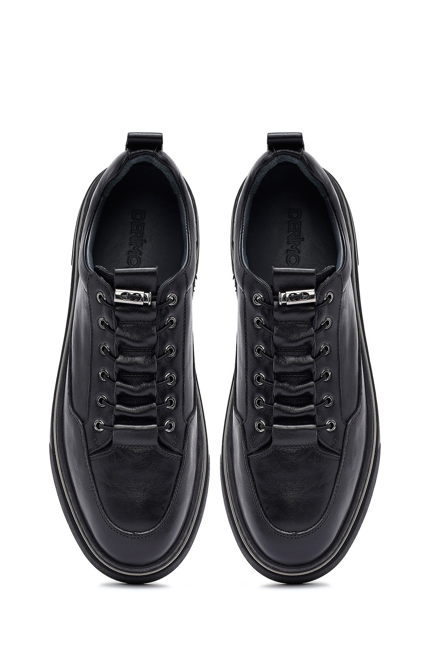 Erkek Siyah Bağcıklı Deri Sneaker