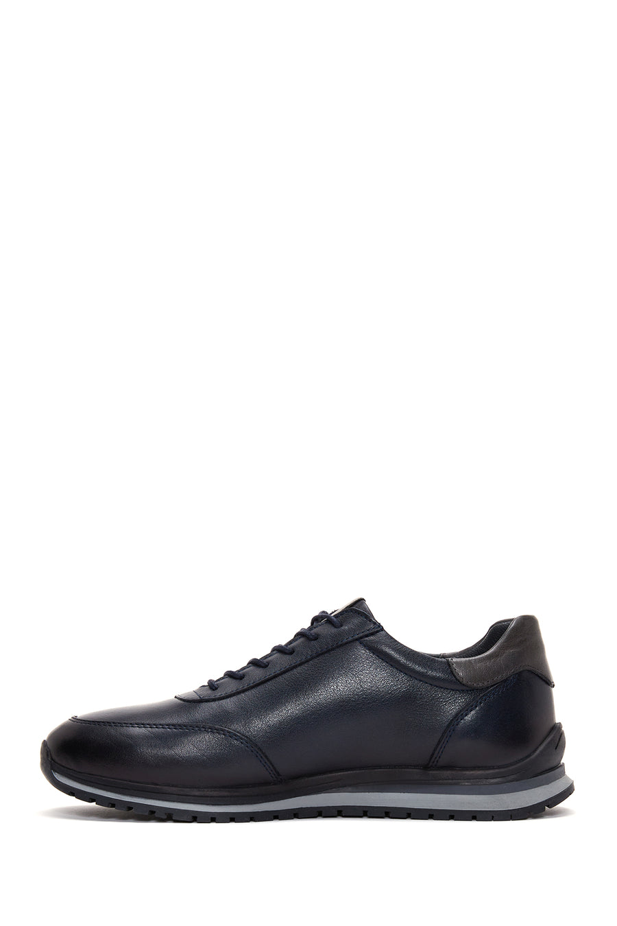 Erkek Lacivert Bağcıklı Deri Sneaker