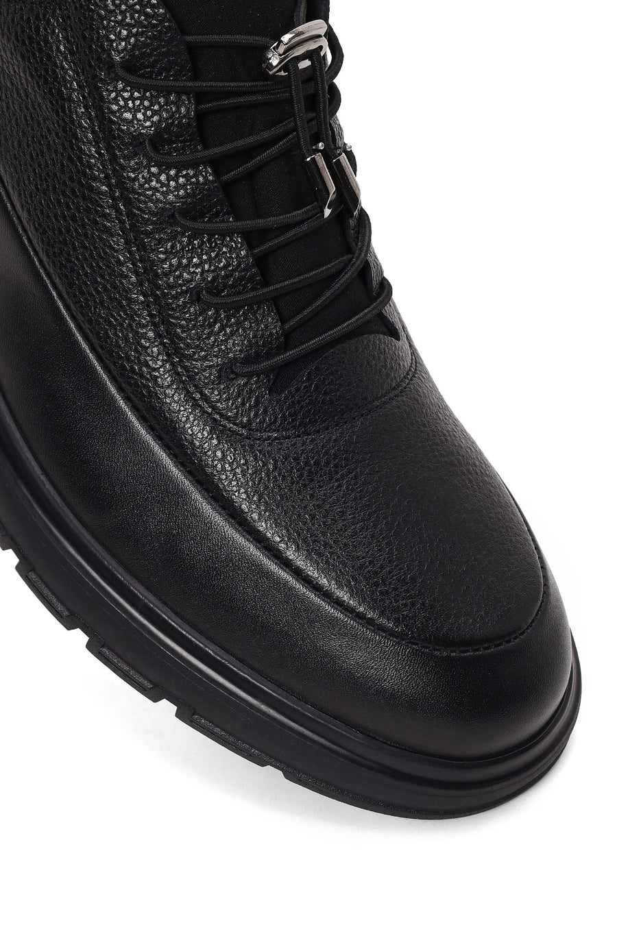 Erkek Siyah Bağcıklı Deri Casual Sneaker