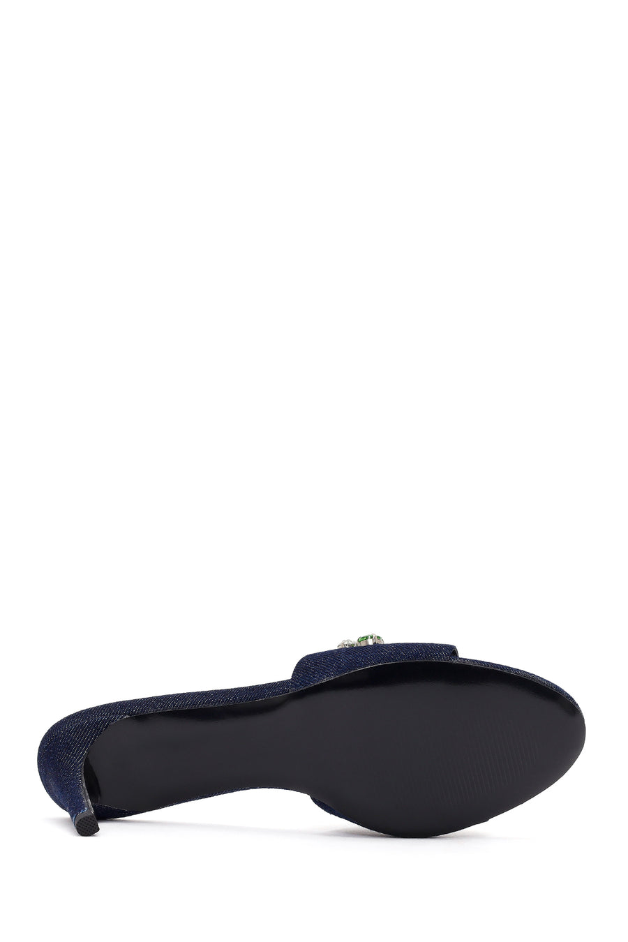 Women's Blue Thin-Heeled Satin Slippers with Rhinestones