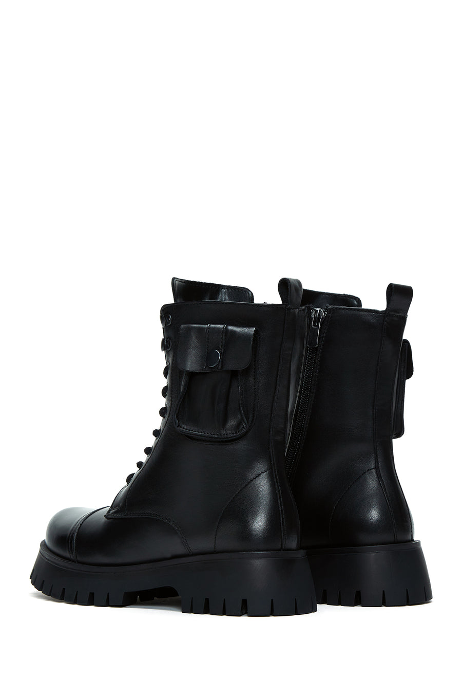 Women's Black Leather Boots with Pocket Detail