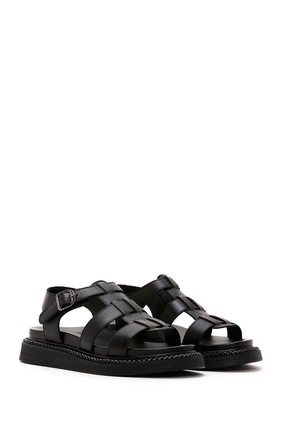 Women's Black Leather Comfort Sandals