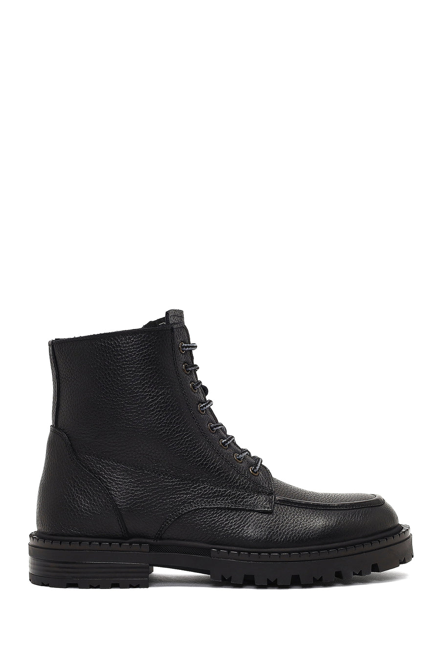 Men's Black Zippered Leather Combat Boots 25WFD7547FT | Derimod