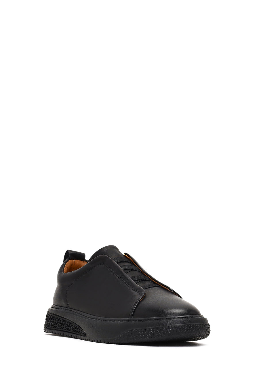 Men's Black Thick-Soled Leather Sneaker