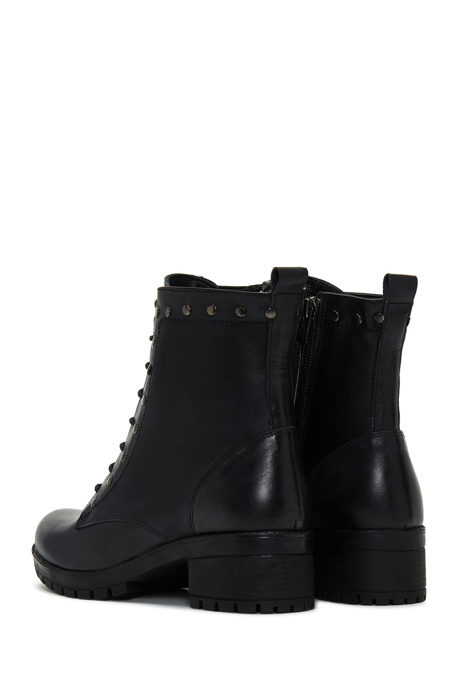 Women's Black Zippered Thick Heel Leather Casual Boots