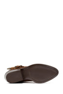 Woman Tan Zippered Suede Leather Cowboy Boots | Derimod