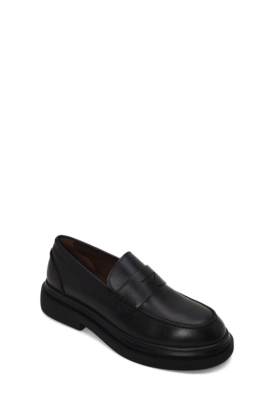 Male Black Thick-Soled Leather Loafer
