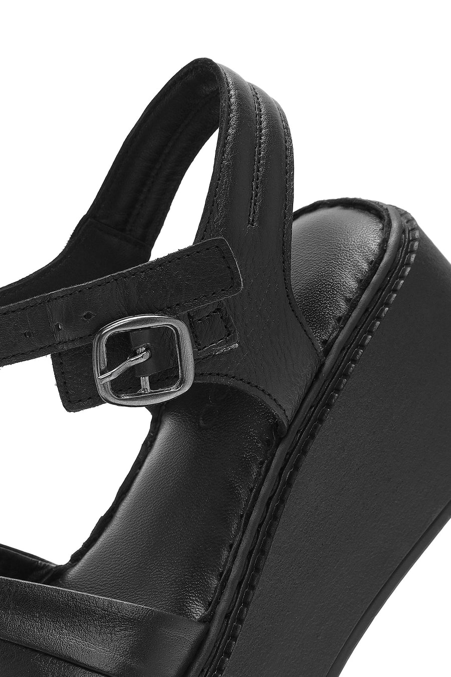Kadın Siyah Kalın Tabanlı Deri Comfort Sandalet