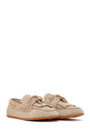 Women's Beige Tassel Suede Leather Loafer | Derimod