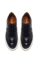 Erkek Siyah Bağcıklı Deri Sneaker | Derimod