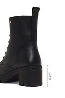 Woman Black Zip Closure Thick-Heeled Leather Boots | Derimod