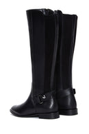 Women's Black Leather Zippered Buckle Boots | Derimod