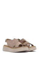 Women's Mink Ankle Buckle Thick Soled Suede Leather Comfort Sandals | Derimod