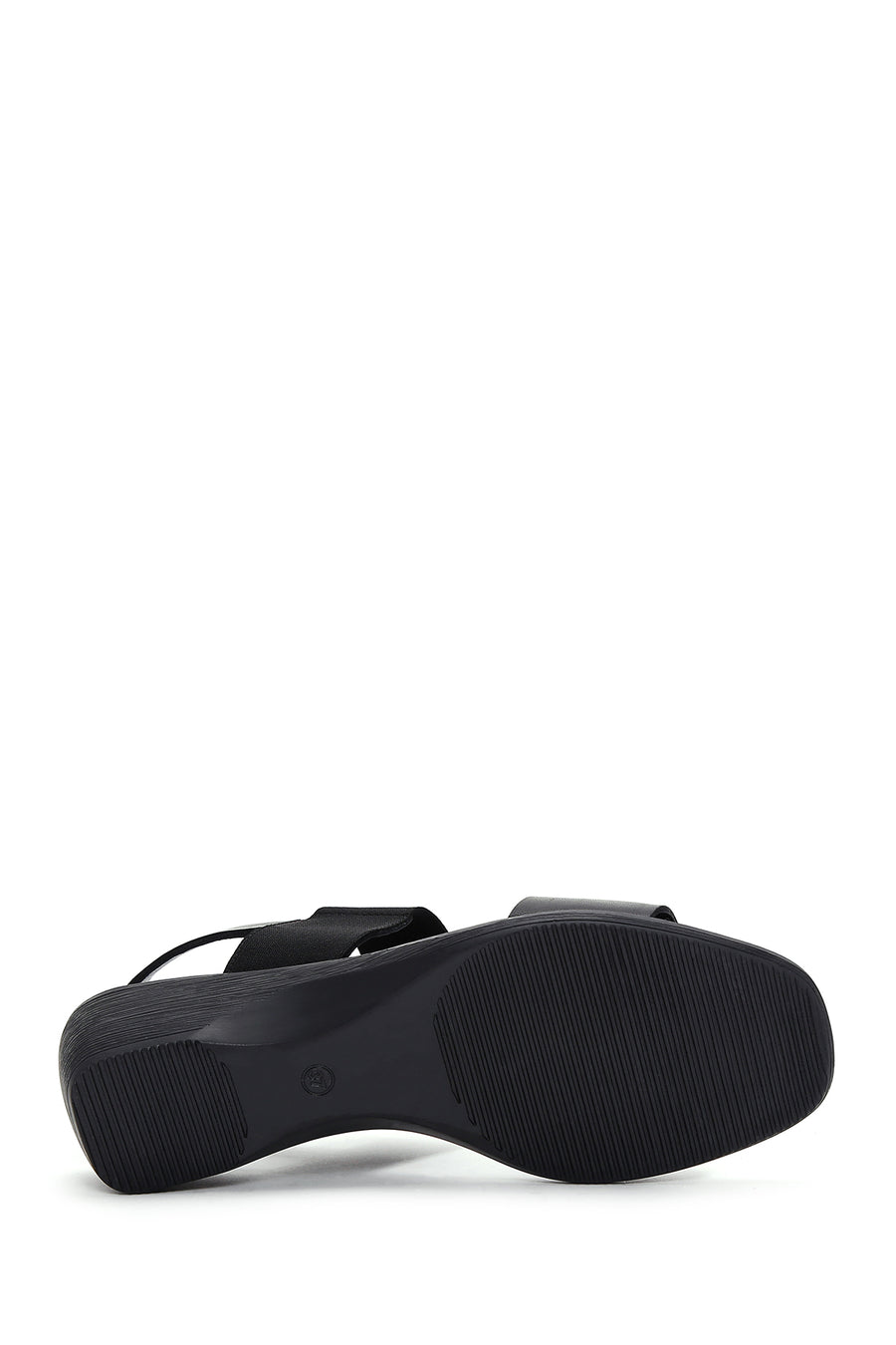 Women's Black Wedge Heeled Leather Sandals