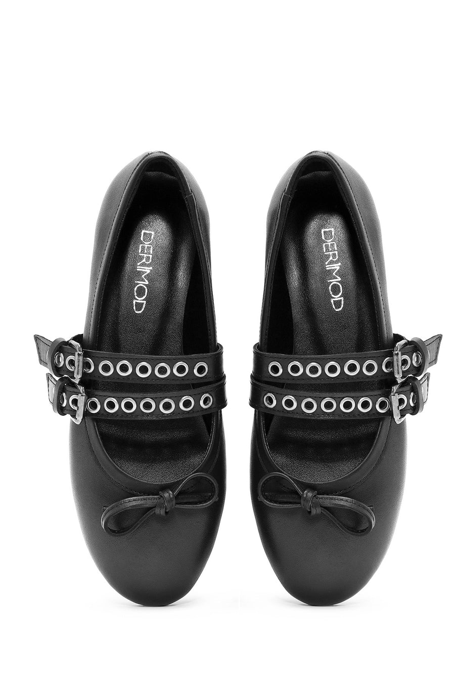 Women's Black Belted Leather Ballerina