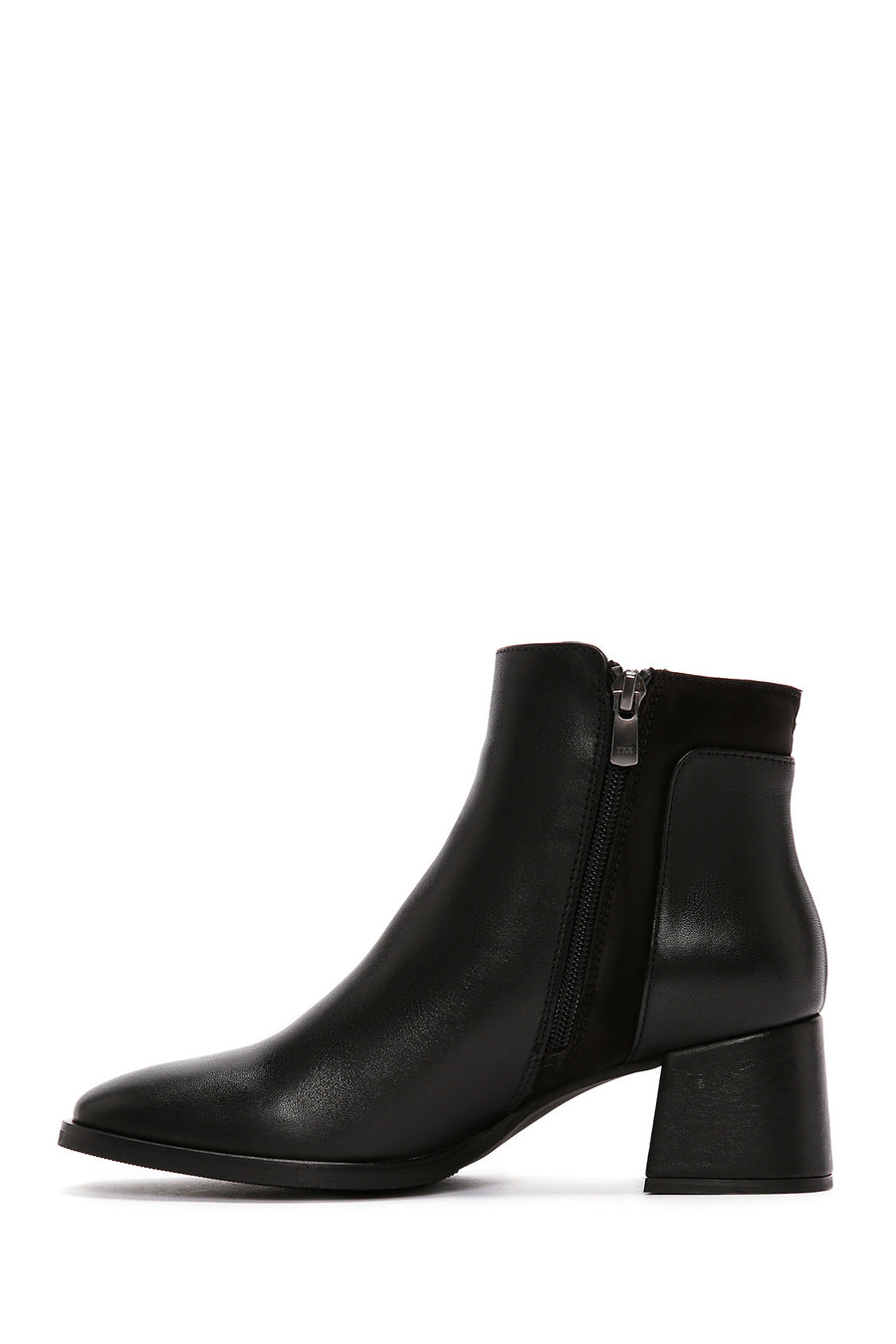 Women's Black Zipper Heeled Leather Boots