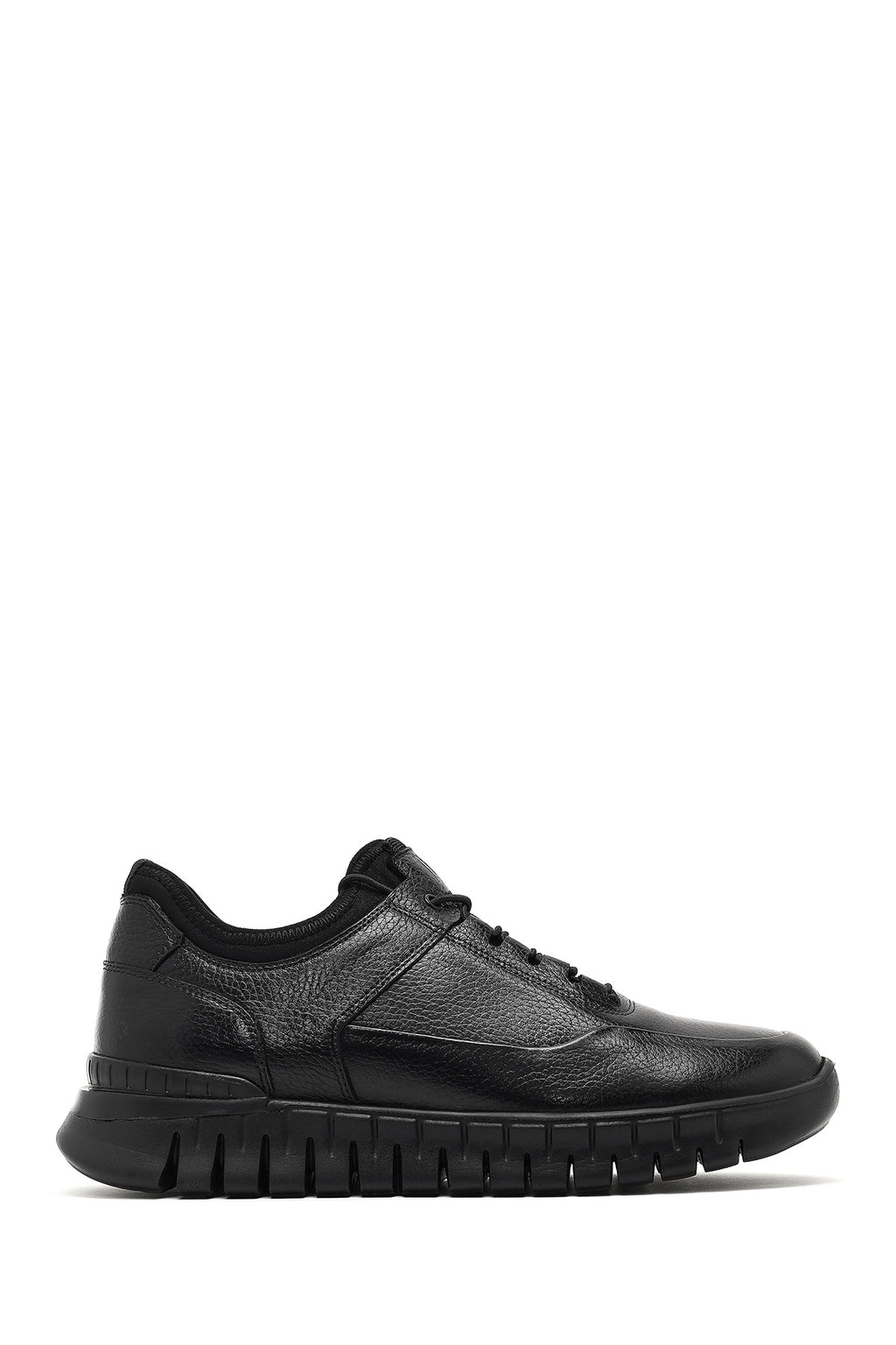 Erkek Siyah Bağcıklı Kalın Tabanlı Deri Casual Sneaker