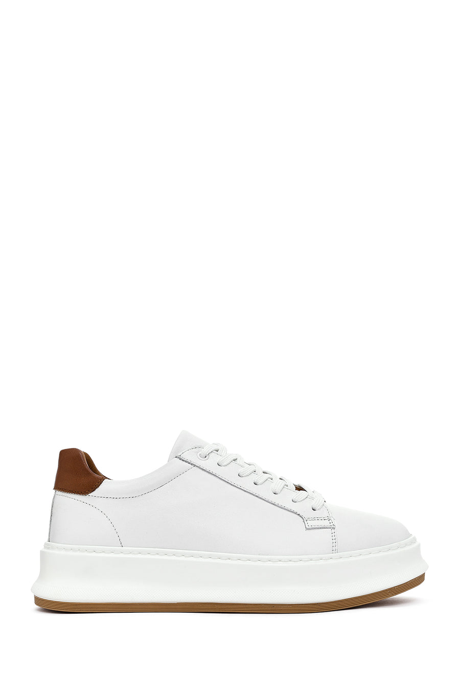 Erkek Beyaz Bağcıklı Kalın Tabanlı Deri Sneaker 26SFD675118 | Derimod