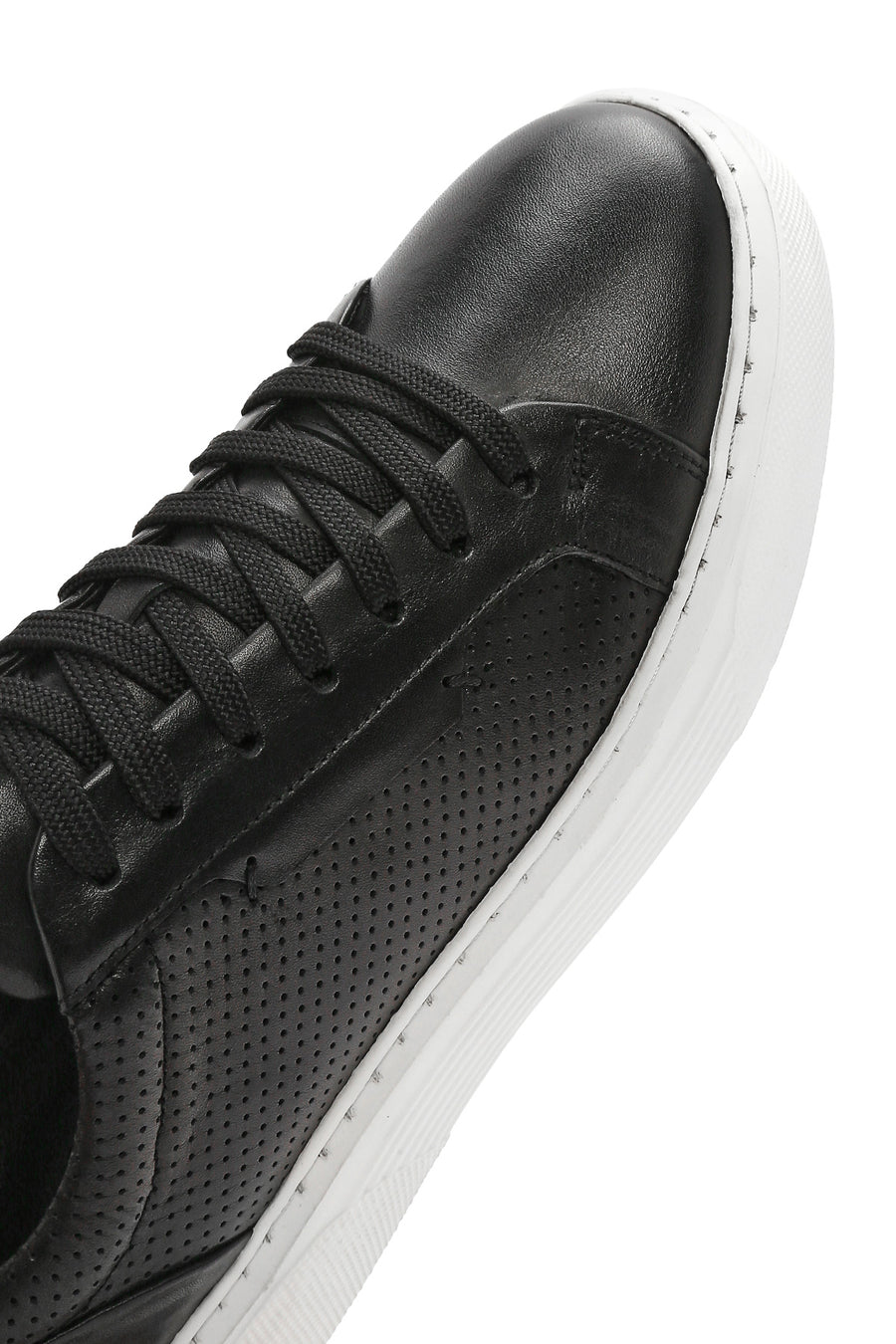 Erkek Siyah Bağcıklı Deri Sneaker