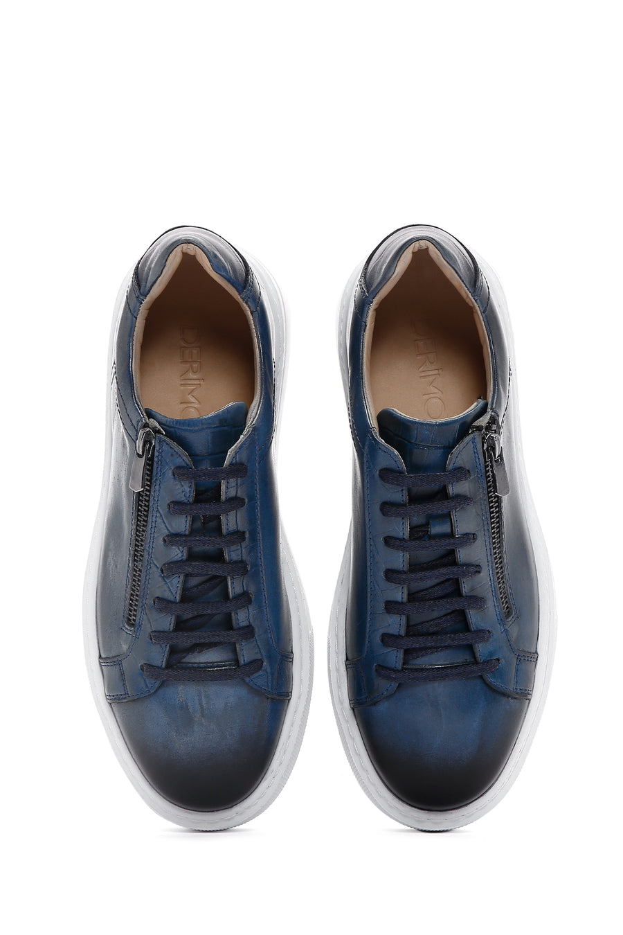 Men's Blue Leather Thick Soled Sneaker
