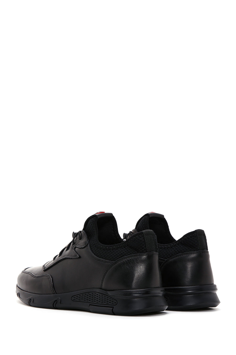 Erkek Siyah Bağcıklı Deri Casual Sneaker